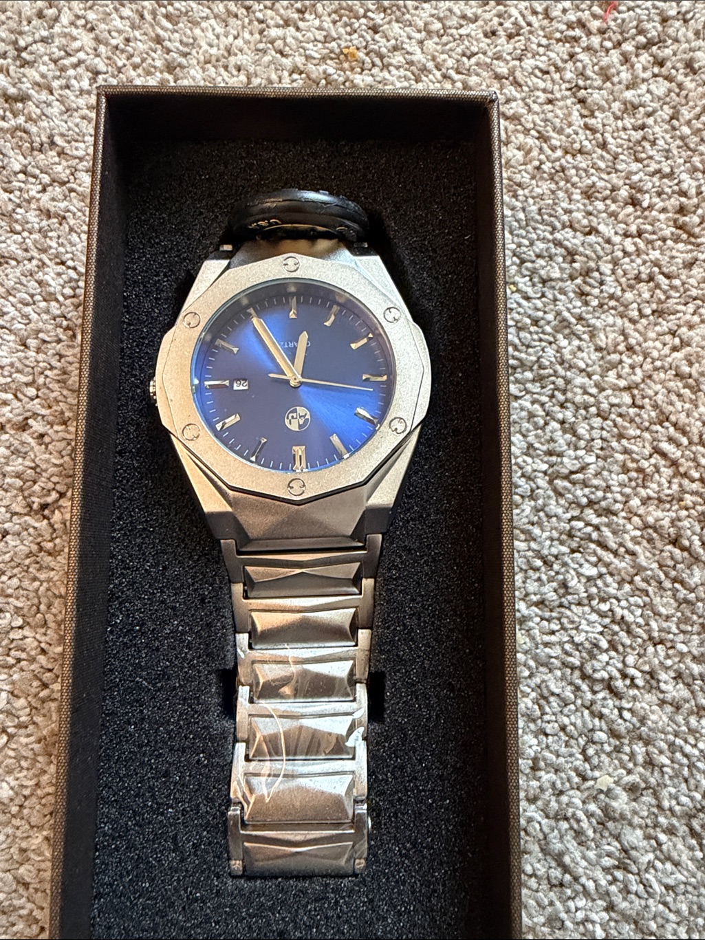 Mens Stainless Steel Watch With Blue Dial